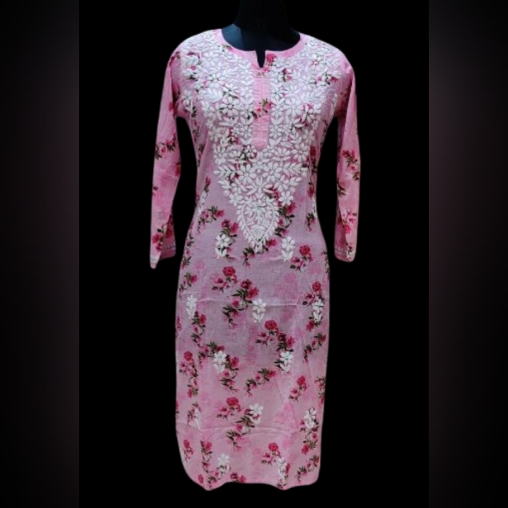 Pink Floral Embroidered Women’s Kurta